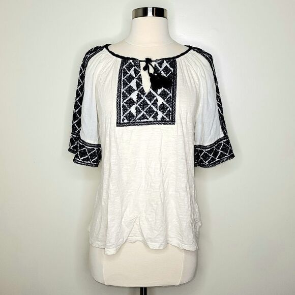 Lucky Brand | Navy & Cream Boho Blouse - Picture 1 of 3
